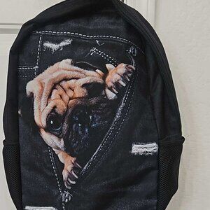 Pug Backpack NWOT, Black W/Fawn Pug, Side Mesh Pockets, Lightweight